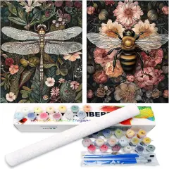2 Pack - Dragonfly Bee Paint by Numbers for Adults, 12x16Inch (Rolled Package)