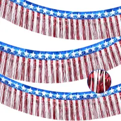 3 Pack&times;10ft American Stars and Stripes Flag Banner 4th of July Red White and Blue Fringe Banner for Independent Day Memorial Day Veterans Day Patriotic Party Indoor Outdoor Hanging Decorations
