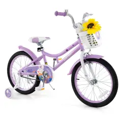 18 Inch Pink Girl Bike with Basket, Detachable Training Wheels for Kids 4-8 Years Old