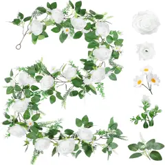 Full Pretty White Rose Garland, 6.2FT Artificial Floral Vines Spring White Flower Garland for Wedding Arch Table Centerpiece Decor Home Backdrop Wall Valentines Decoration