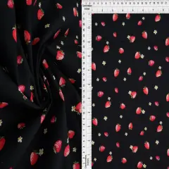 1 Yard Stretch Poplin Strawberry Print Fabric, 57/58&Prime; Wide Cotton Spandex Blend BLACK