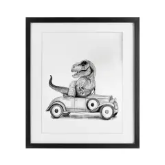 Stupell Industries Dinosaur in Vintage Vehicle Framed Print Under Glass, design by Rachel Nieman