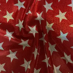 1 Yard Red Patriotic Designs Hologram Foil Polyester Spandex Fabric 56/57 Inch Width