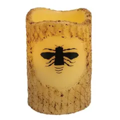 Battery-Operated Burnt Ivory Pillar Candle with Bee Design