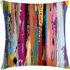 Abstract Throw Pillow Cushion Cover, Multicolored Expressionist Work of Art Vibrant Rainbow Design Tainted Pattern, Decorative Square Accent Pillow Case, 18" X 18", Rainbow Color