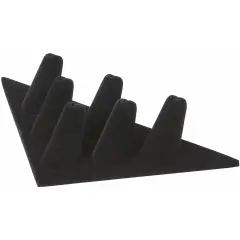 Plymor Black Velvet Ring Finger Display, Six on Triangular Base, 7" W x 3.25" D x 1.5" H