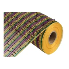 Mardi Gras Deco Mesh Roll 10"x10 yd | Foil Mesh Ribbon-RE1347W3