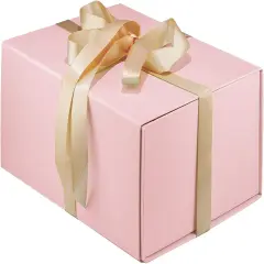 Pink Gift Box,9" X 7" X 4" with Ribbon for Presents Magnetic Closure Gift Packaging