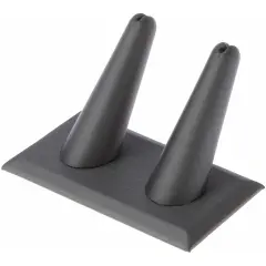 Plymor Gray Faux Leather Ring Finger Display, Double on Rectangular Base, 3.625" W x 2.125" D x 2.25" H