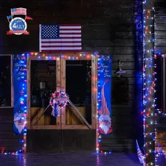 Red White and Blue Lights, Connectable Led String Lights Outdoor Waterproof, 4th of July Decoration Lights for Independence Day Resurgence Decorations, EXS-S-0200
