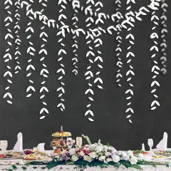 52 Ft White Party Decorations Leaf Garland Kit Paper Hanging White Leaves Streamer Banner for Wedding Engagement Bridal Shower Bachelorette Birthday Baby Shower Showcase Garden Party Decor (4 Packs)
