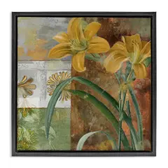 Stupell Industries Yellow Lilies on Vintage Tile Floating Frame Design by Sasha