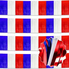 4 Pack 10 Ft White Blue Red Foil Fringe Garland Metallic Streamers Tinsel Banner Wall Hanging Garland Backdrop for Parade Floats, Halloween, Christmas, Thanksgiving, New Year Party Decorations