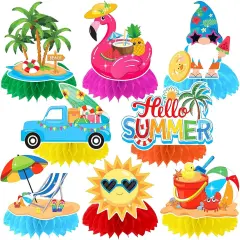 8PCS Summer Party Decorations Honeycomb Centerpiece, 3D Double Side Summer Beach Pool Party Table Toppers