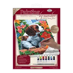 PCS7 | Painting by numbers&trade; 10pc 9" x 12" Puppy & Flowers Canvas Painting Project