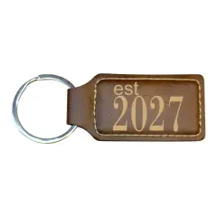 Keychain - Rectangle -Est 2027 - Leather Rustic/Gold