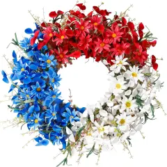 21Inch 4th of July Patriotic Day Wreath Artificial Floral Wreath