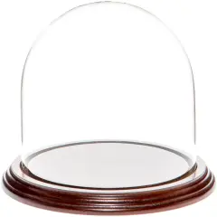 Plymor 5.5" x 5.5" Glass Display Dome Cloche Dark Mahogany Veneer