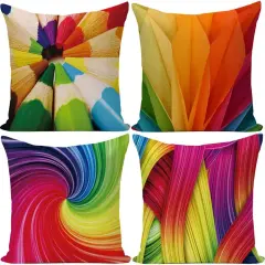 18 x 18 inches Rainbow Colorful Cushion Covers Abstract Crayon Throw Pillow Case Cover Set of 4 (Colorful) for Sofa Car Cousion Bed
