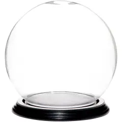 Plymor 6" x 7" Glass Display Dome Globe Cloche (Black Wood Veneer Base)