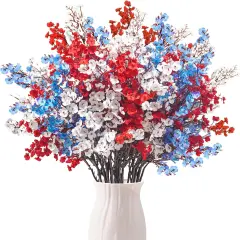 4th of July Artificial Flowers Fake Patriotic Babys Breath Flowers for Independence Day