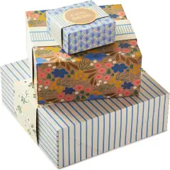 Boxes 3-Pack Assorted Sizes (Flowers and Stripes) for Birthdays, Bridal Showers, Mother's Day, Best Friends, Gifts for Her, Wrapped Treats and Cookies