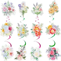 24Pcs Wildflower Party Hanging Swirls, Wildflower Theme Birthday Decorations, Spring Wildflower Butterfly Ceiling Swirls, Flower Banner Garland Hanging Decorations for Party