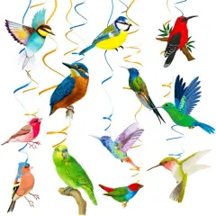 Bird Party Decorations Bird Ceiling Decorations Hummingbird Hanging Swirls 24pcs Hawaiian Summer Rainforest Bird Hanging Streamers Decors