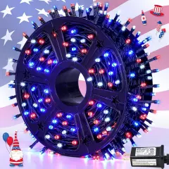500 LED Red White and Blue Lights 4th of July Decorations, 173ft 8 Modes 4th of July Lights Outdoor, Waterproof Patriotic String Light Plug in for Memorial Day Independence Day Holiday Decor