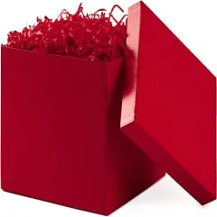 Medium Gift Box with Lid and Shredded Paper Fill (Red 7 inch Box) for Birthdays, Graduations, Anniversaries, Christmas, Valentine's Day, All Occasion