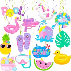 Pool Party Hanging Swirls 20Pcs Summer Beach Pool Birthday Party Decorations Summer Ceiling Hanging Decorations for Hello Summer Party Beach Party Luau Hawaii Party Summer Party Supplies
