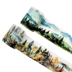 Wrapables Aesthetic Scenic Landscapes PET Washi Tapes for Scrapbooking, Stationery, Journaling, Diary, Card Making (Set of 2)