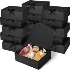 12Pack Black Gift Boxes with Lids, 12&times;9.8&times;3.1 Inch Groomsmen Proposal Box, Luxury Black Gift Box with Ribbon for Bridesmaid Box, Graduation, Christmas, Wedding, Birthday, Party