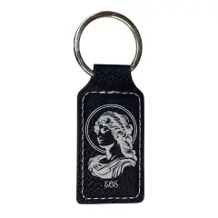 Keychain - Rectangle - Eos Goddess of Dawn - Leather Black/Silver