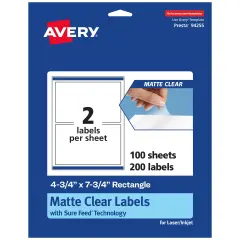 Avery Matte Clear Labels,4-3/4" x 7-3/4" Rectangle