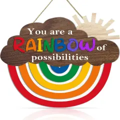 Rainbow Wooden Sign (12.2x11.5 inch), You Are A Rainbow Of Possibilities Inspirational Quote Hanger Sign, Colorful Rainbow Decorative Hanging Sign for Nursery Playroom Classroom School Decor