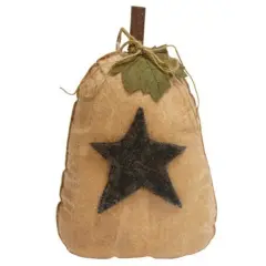 Cream Fabric Grungy Pumpkin with Star and Jute Burlap Accents Rustic Decor