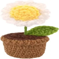 Handmade Crochet Flowers,Small Potted Knitted Desk Decorations Home Decoration Car Dashboard Decorations Crochet Artificial Flower (Daisy)