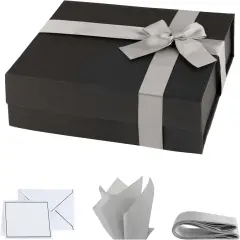 Premium Black Gift Box with Magnetic Closure 5 PACK - 10x7x3 inches - Includes Ribbon and Gift Card - Elegant Presentation Box for All Occasions