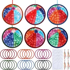 24 Sets Summer Crafts Beach Ball Paper Craft Kits Tissue Paper Sign with Colorful Sticker Acetates DIY Beach Ball Art Kits