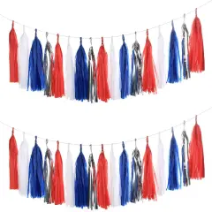 20pcs Red Blue White and Silver Tissue Tassel Garland Fourth of July USA America Independent Day Celebration Decor Party Hanging Decoration for Bithday, Wedding,Home Cavinal