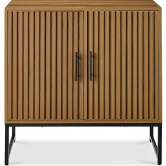 Best Choice Products 2-Door Slatted Storage Cabinet, Accent Furniture w/ Non-Scratch Foot Pads Brown