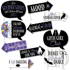 Big Dot of Happiness Goth Girl Funny Photo Props, Halloween or Birthday Party Decoration, Skulls, Ravens, Roses, Bats Photo Booth Props Kit &ndash; 10 Piece
