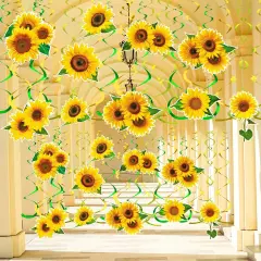 54 Pcs Sunflower Hanging Swirls Decorations Sunflower Party Supplies Sun Flowers Hanging Ceiling Wall Decor for Birthday Party Baby Shower Sunflower Decorations Spring Summer Hanging Swirls
