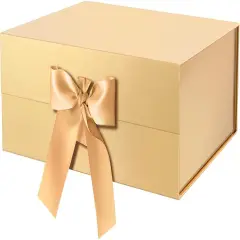 Extra Large Gift Box with Lid for Present 16.3x14.2x5 Inches, Mother's Day Gold Magnetic Gift Box with Ribbon, Bridesmaid Proposal Gifts Box