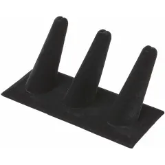 Plymor Black Velvet Ring Finger Display, Three on Rectangular Base, 4.875" W x 2.25" D x 2" H
