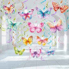 36 Pcs Butterfly Party Decoration Spring Butterfly Hanging Swirl Watercolor Butterfly Hanging Ceiling Swirl forSummer