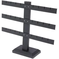 Plymor Black Faux Leather Triple T-Bar, Twelve Pair Earring Display Stand, 10.25" W x 8.5" H