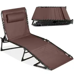 Best Choice Products Patio Chaise Lounge Chair, Outdoor Portable Adjustable Pool Recliner w/ Pillow Brown