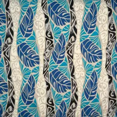 1 Yard Monstera Tribal Print Polyester Glitter Fabric 60 Inch Width Blue